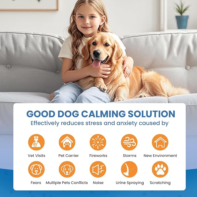Dog Calming Diffuser, Puppy Pheromones Calming Diffuser, Relaxing Pheromone for Dogs Relief Stress Anxiety Fighting Scratching Barking, Help Train Dog to Pee, 2 Diffuser 2 Refill(48ml)