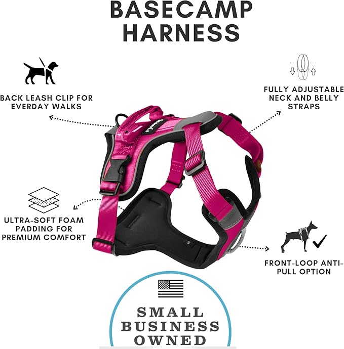 ShawnCo Basecamp Dog Harness, No-Pull Pet Vest with 3 Leash Clips, Padded, Reflective, Lightweight and Adjustable Harness with Handle for Small, Medium and Large Dogs (Orchid, XL)