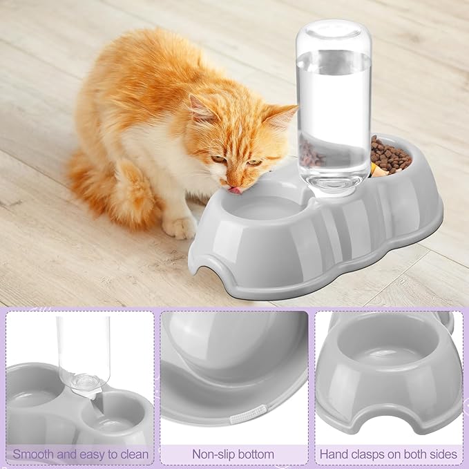 7 Pcs Small Cat Kitten Starter Kit Cat Litter Box with Shovel Paw Litter Mat Double Automatic Kitten Bowls Toy Teaser Stick Collar Essentials Kits for 1-3 Lbs Beginner(Simple,Purple)