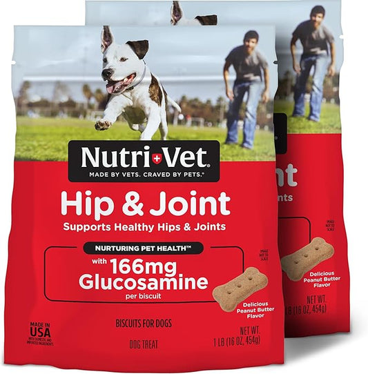 Nutri-Vet Hip & Joint Biscuits, Dog Joint Supplement, Dog Treat, Small Sized Biscuit with 166mg Glucosamine, Puppy Supplements, Tasty Glucosamine Treat, Puppy Essentials, 16 oz (Pack of 2)