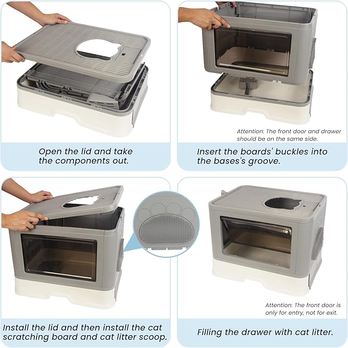 Foldable Box, Enclosed Potty with Scoop, Front Entry Top Exit Cat Litter, Closed Smell Proof Anti Splashing, Drawer Type Cat Litter Easy to Clean
