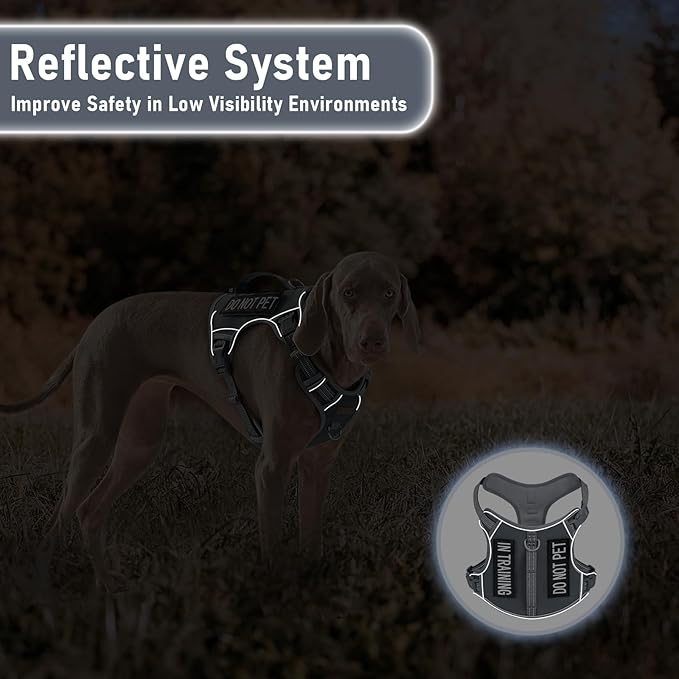 Gray Tactical Dog Harness for Large Dog Breeds, No Pull Adjustable Pet Harness with Handle, Reflective K9 Military Service Dog Vest for Walking Hiking Training, Gray, XL