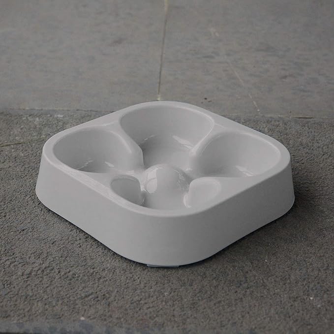 Healthy Slow Feeding Dog Bowl for French Bulldog -Slow Feeder Dog Bowl No Chocking Dog Cat Food Water Bowl with Four-Leaf Clover Pattern (Grey)
