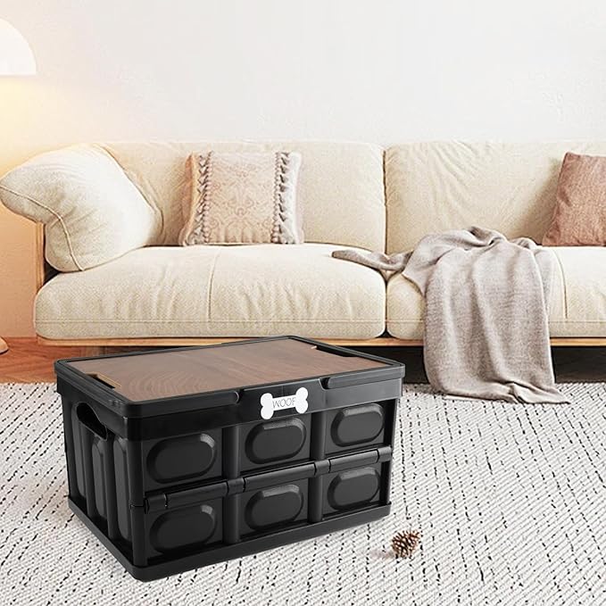 Morezi Outdoor dog toy bin chew proof box storage in plastic foldable designed dog stuff organizer great for pet food organizing toys leashes clothing in outside black