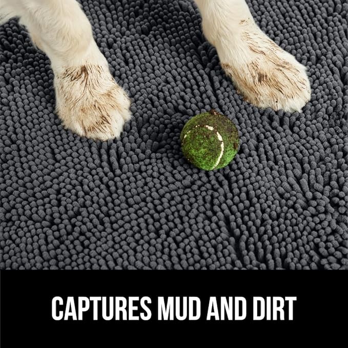 GORILLA GRIP SoakSTOPPER Dog Door Mat, 36x24 Machine Washable Rug Absorbent Doormat Captures Moisture Mud Dirt, Quick Dry Soft Chenille Entryway Rugs Indoor Entrance Mats for Dog Paws, Charcoal