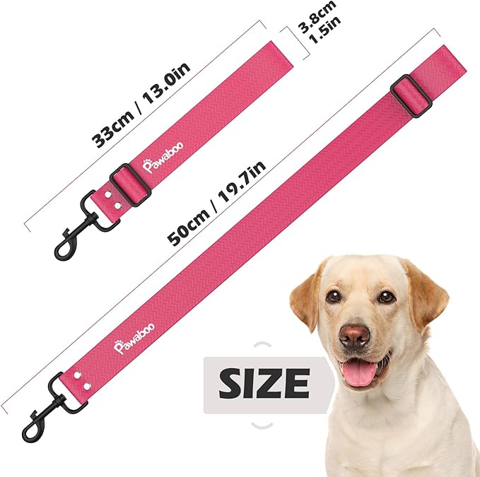 Pawaboo Dog Car Seatbelt, Universal Pet Safety Belt, Chew-Proof Dog Car Restraint with Adjustable Strap, Nylon Woven Belt & PVC Shell Dog Seatbelt, Dog Leash with 360° Hook,20 in, 2 Pack, Pink + Black