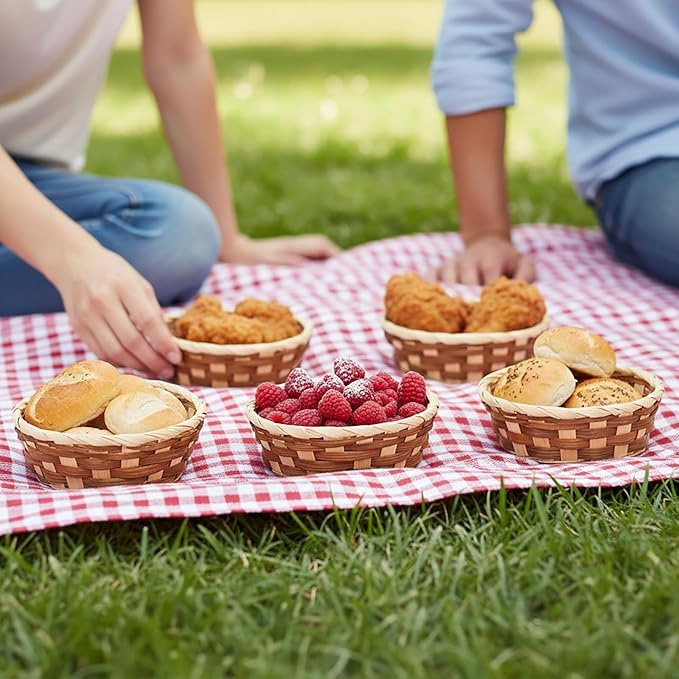 Nicunom 12 Pack Round Gift Baskets, Bamboo Small Bread & Fruit Baskets, 7" Woven Bread Roll Baskets, Food Serving Baskets, Food Storage Basket for Kitchen Restaurant Display Decor