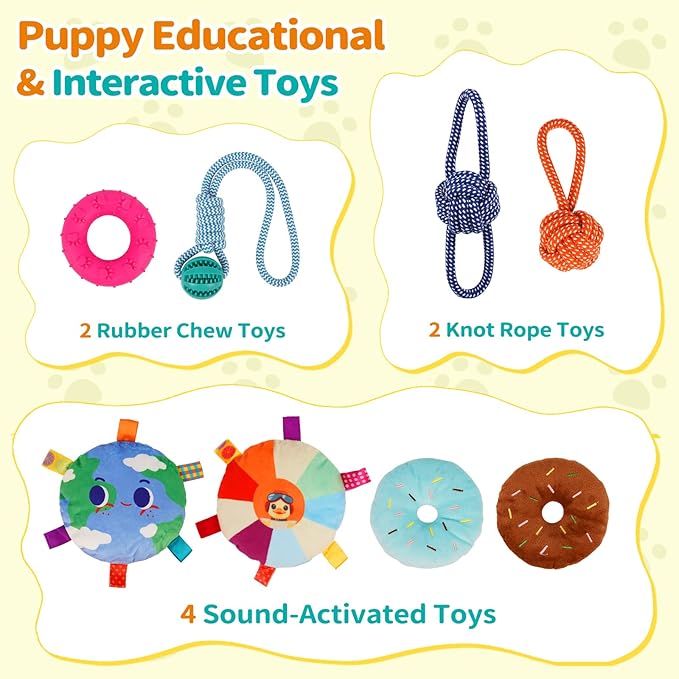 Wooden Puppy Play Gym for Small Dogs, Puppy Jungle Gym with 8 Hanging Toys, Wood Frame Indoor Puppy Gym with Dog Enrichment Toys for Puppies and Small Pets