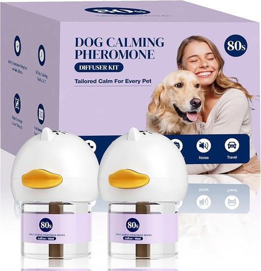 80S Dog Calming Diffuser, 4-in-1Dog Pheromones Calming Diffuser - for Stress, Destructive Behavior, Pee Accidents, Separation Anxiety, Barking, Aggression & Chewing - Help Train Dogs to Pee