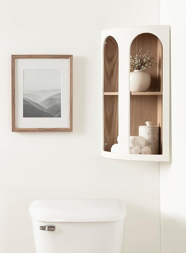 Kate and Laurel Elloree Modern Corner Shelf Cabinet for Storage and Display, 16 x 11 x 24, White and Natural, Transitional Corner Storage for Use as Living Room Shelving or Bedroom Storage Design