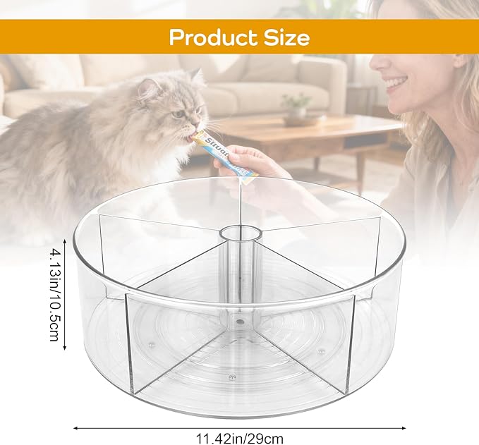 Lickable Cat Treats Organizer, Lazy susan Acrylic Squeeze Up Cat Food Storage Container, 11.42" Essential Storage for Pet Treats, Wet Cat Treats Storage for Kitchen Cabinet Pantry Shelf Countertop