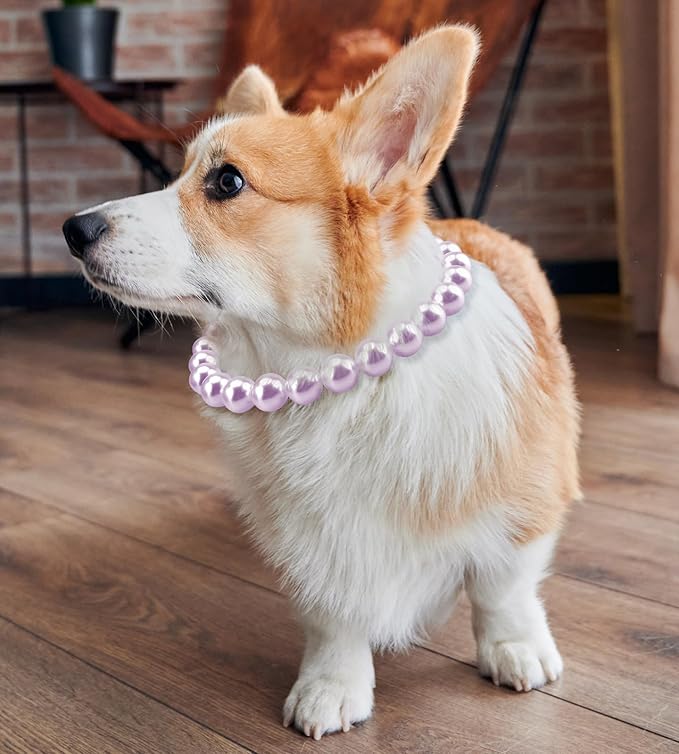 KUDES Chunky Pearl Dog Necklace (Beads 20mm),Elegant Classic Super Big Pearl Collar Necklace Accessories for Medium Large Dogs Occasions and Gatherings (Purple, M(Neck Girth15.7''-17.5''))