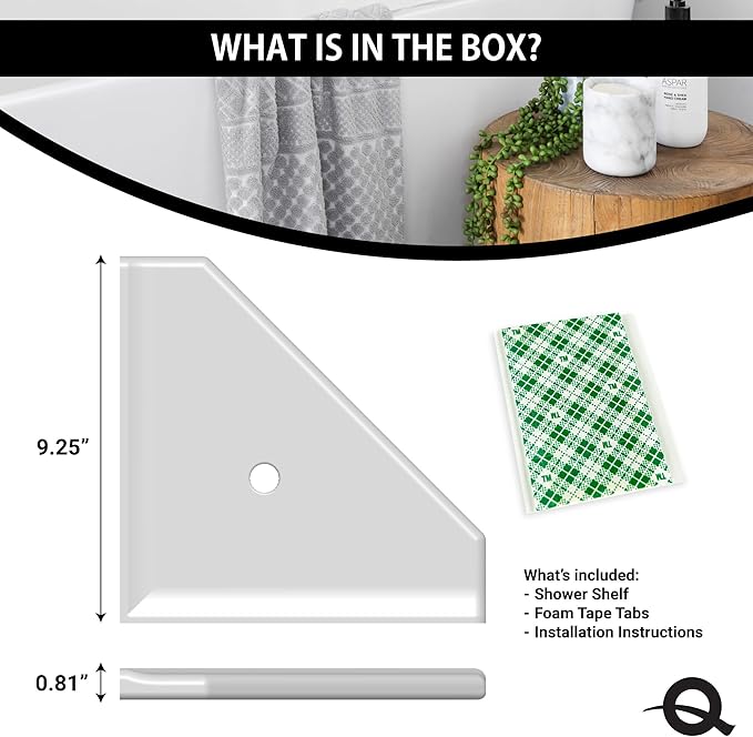 Questech 10" Corner Shower Shelf, Retrofit Shower Organizer for Tiled Walls, Corner Caddy Soap Dish Bathroom Storage, Geo Flatback, Bright White Polished