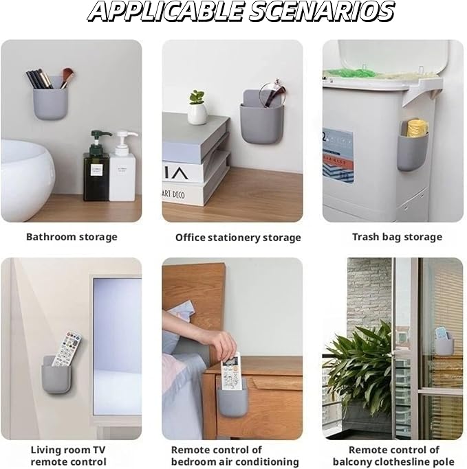 4-Pack Adhesive Wall Organizer, Multipurpose Stick-on Storage Box for Remote Phone Pen Keys, for Kitchen Bathroom Office (4 Colors) (White)