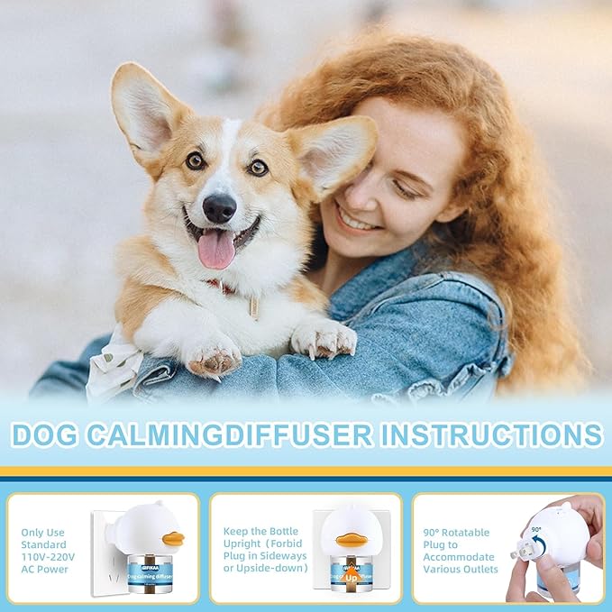 Dog Calming Diffuser 6-in-1 Kit Dog Appeasing Pheromone Relief Separation Anxiety, Equipped with 2 Plug in + 4 Refills 48ml Vial, Reduce Aggression Barking, Supply for 120 Days-Tasteless