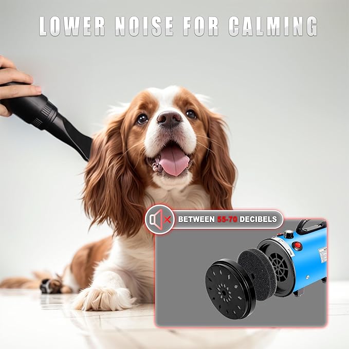Dog Hair Dryer High Velocity Professional Dog Blow Dryer with Adjustable Speed Dog Pet Grooming Dryer Blower with 4 Nozzle 2 Blow Temperature（Blue