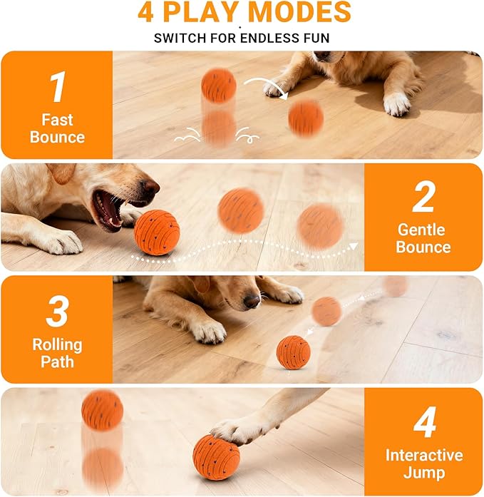 Smart Interactive Dog Toy with Remote Control, E-TPU Toy Ball for Aggressive Chewers, Automatic Moving, IPX6 Waterproof, Rechargeable Rolling Ball for Small/Medium/Large Dogs, ORG&BLU