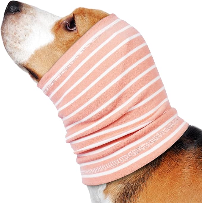 Nanaki Calming Hoodie Dog Grooming Ear Cover Anxiety Relief-No Shake Dog Ear Wrap Hematoma, Striped Head Wrap Snoods for Noise Protection, Bath, Fireworks, Thunderstorm, Blow Drying, Warm-Keeping