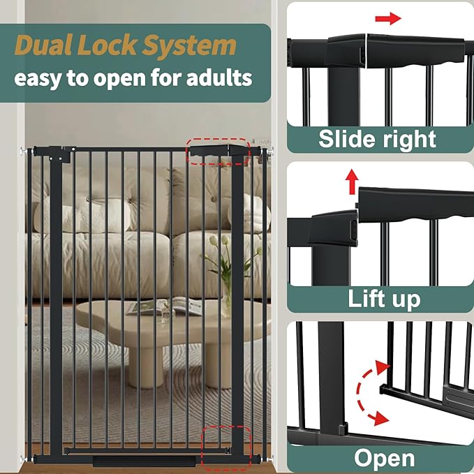 40.55" Tall 1.37" Ultra Narrow Spacing Dogs Pets Baby Gate for Doorway Safety Proof Indoor 30.11-34.05" Extra Wide Puppy Pressure Mounted No Drill Walk Through Black Metal Hallway