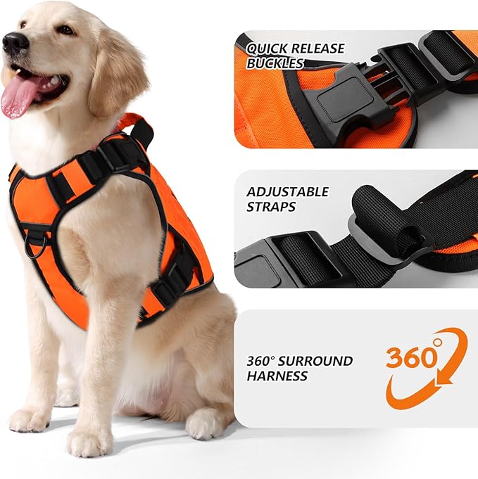 WINGOIN Orange Tactical Dog Harness for Medium Dogs, Heavy Duty No Pull Dog Harness with Handle, Adjustable Reflective Military K9 Pet Vest for Pitbull, Female, Male, Walking, Training, Hunting (M)