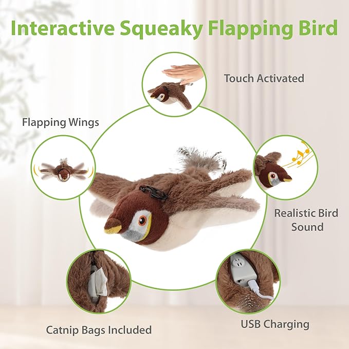 Gigwi Automatic Moving Mouse and Flapping Bird Cat Toy Big Size, 2 Pack