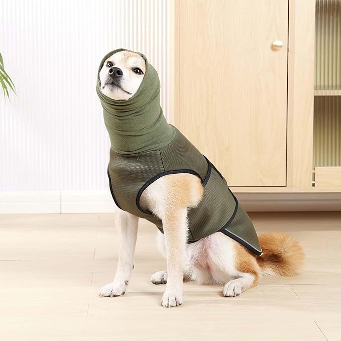 ROZKITCH Dog Anxiety Relief Jacket, Turtleneck Calming Vest for Indoor & Outdoor Use, Breathable Dog Shirt for Separation & Noise Anxiety ArmyGreen L
