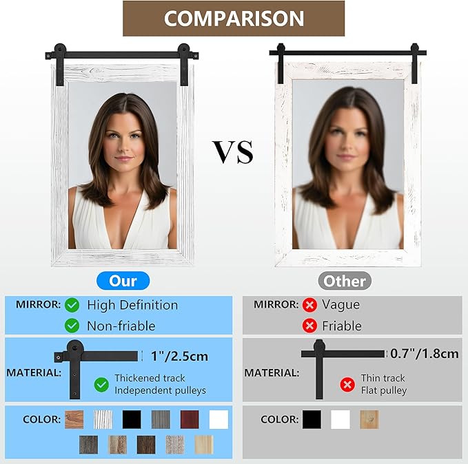 COGOOD Farmhouse Bathroom Mirror - 41" x 30" Rustic Barn Door Mirror for Living Room, Entryway, Bedroom, Vanity Wall Decor (Espresso)