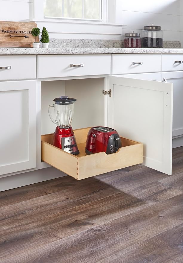 Rev-A-Shelf Standard Pullout Kitchen Cabinet Organizer and Drawer Box with Soft-Close for 24" Base and 20.75" W Cabinet Opening, Wood, 4WDB-21SC-1