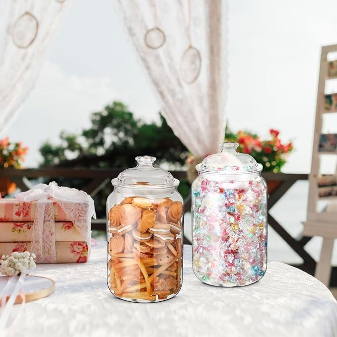 Nuogo 2 Pcs 1 Gallon 128 oz Candy & Cookie Jar Plastic Jars with Lids Decorative Apothecary and Candy Buffet Container Clear Airtight Food Storage Canister (Classic Style)