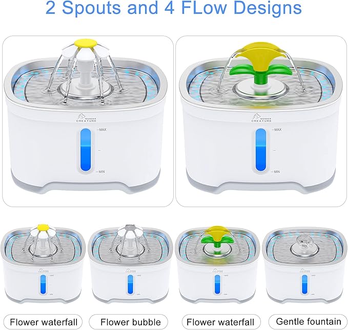Wonder Creature Cat Water Fountain with 4 Carbon Filters and 2 Sponge Foam Filters