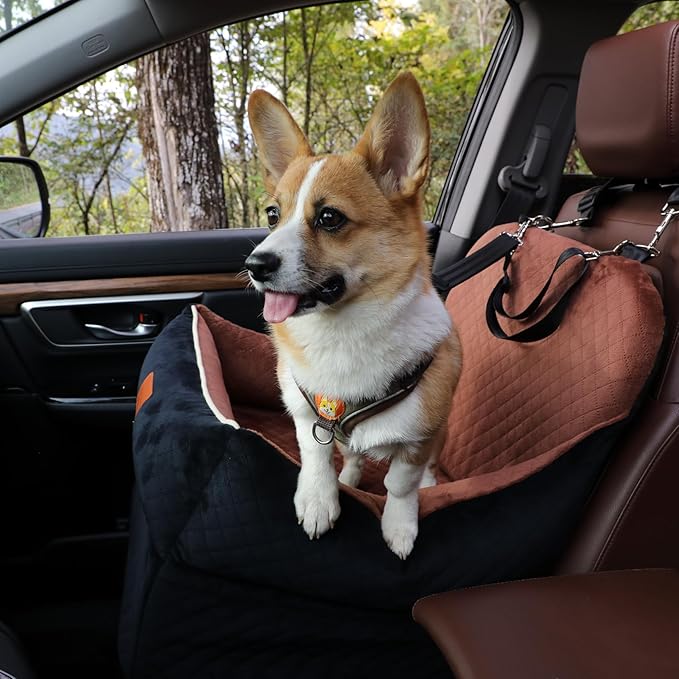 Car Dog Booster Seat,Interior Height 7 Inches Elevated for Small Dog up to 35 lbs,Pet Car Travel Safety Seat with 2 Safety Leashes,Storage Pockets,Fully Detachable and Easy to Install(Lookout-Grey)