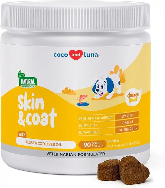Omega 3 Fish Oil for Dogs - with Omega 3, 6, and 9, Vitamin E for Dog Shedding, Itchy, Dry Skin, Joint & Heart Support (Soft Chews)