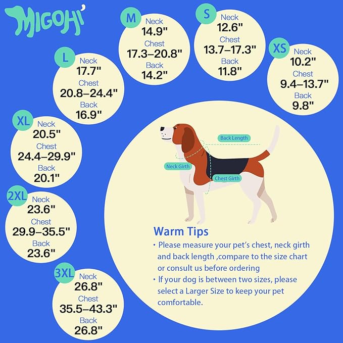 MIGOHI Thermal Large Dog Fleece Jacket - Rainproof Coat for Large Dogs, Thick Dog Winter Coat,Snow Jacket for Dogs Windproof for Hunting Camping,Windy Chilly Days,Doberman,Great Dane,3XL,DarkBlue