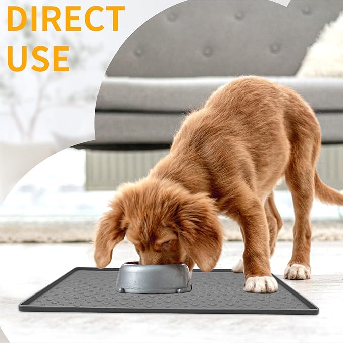 Ptlom Grey Pet Placemat for Dog and Cat, Waterproof Anti-Slip Pet Feeding Bowl Mats for Food and Water, Small Medium Large Tray Mat Prevent Residues from Spilling to Floor, Silicone, 31.5" 23.6"