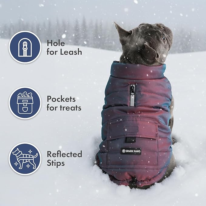 Spark Paws Dog Winter Jacket, Water-Resistant Coat, Warm Reflective Windproof Fleece-Interior, for Medium and Large Dogs - Cosmic - 4XL