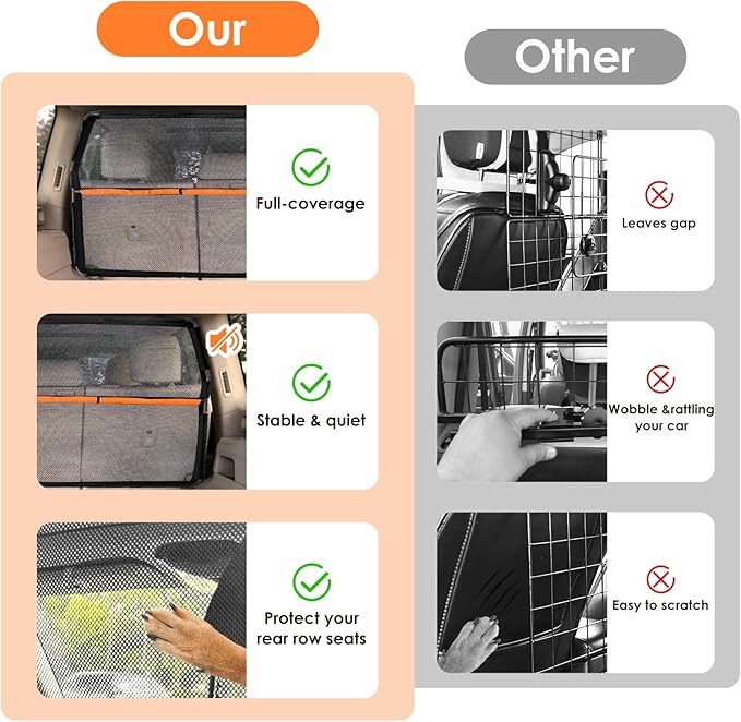 Dogs Car Barrier Wide 50", Dog Barrier Made of High Density Nylon & PVC for Anti-Scratch by Dogs, Car Dog Barrier with One-Piece Design for Easy Installation for Cars, Trucks and SUV