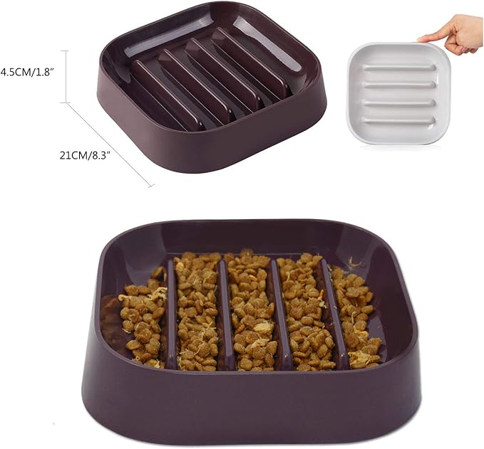 Healthy Slow Feeding Dog Bowl for French Bulldog -Slow Feeder Dog Bowl No Chocking Dog Cat Food Bowl with Striped Shape Pattern (Coffee)