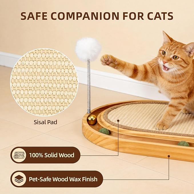 Cat Scratcher, Cat ScratchSisal Pad with Ball Track Spring Ball, Kitten Interactive Toy for Indoor Cats, Satisfies Kitten’s Scratching, Chasing and Hunting