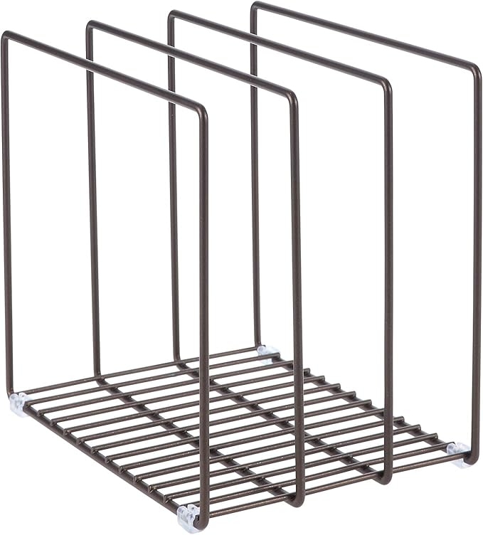 mDesign Steel Storage Tray Organizer Rack for Kitchen Cabinet - Divided Holder with 3 Slots for Skillets, Frying Pan, Pot Lids, Cutting Board, Baking Sheets - Concerto Collection - Bronze