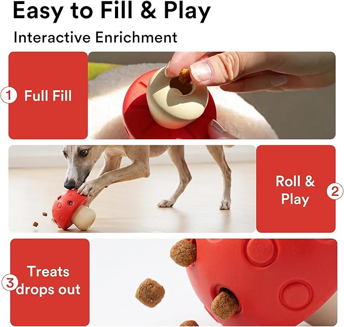 ZEZE Mushroom Treat Dispensing Dog Toy 2-Pack, Natural Rubber Slow Feeder Chew Toy, Interactive Puzzle for Boredom Relief & Feeding