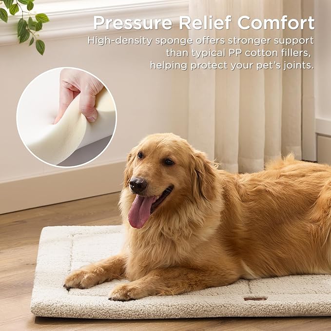 Reversible Dog Crate Pad Bed for Extra Large Dogs,Washable & Non-Slip Kennel Pet Mat, High Density Foam and Soft Fleece Cat Bed for Indoor & Outdoor Use, 48" x 30", Cream White