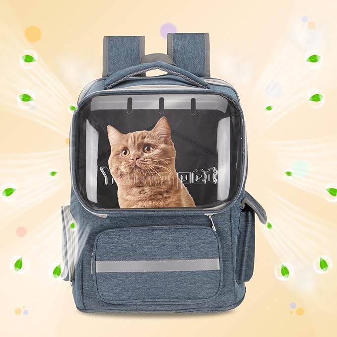 Pet Backpack Carrier, Portable and Ventilated, Oxford Cloth, Dog Cat Travel Bag with Transparent Cover 14.17", (Blue, 1 Pcs), Intended for Hiking/Camping/Traveling