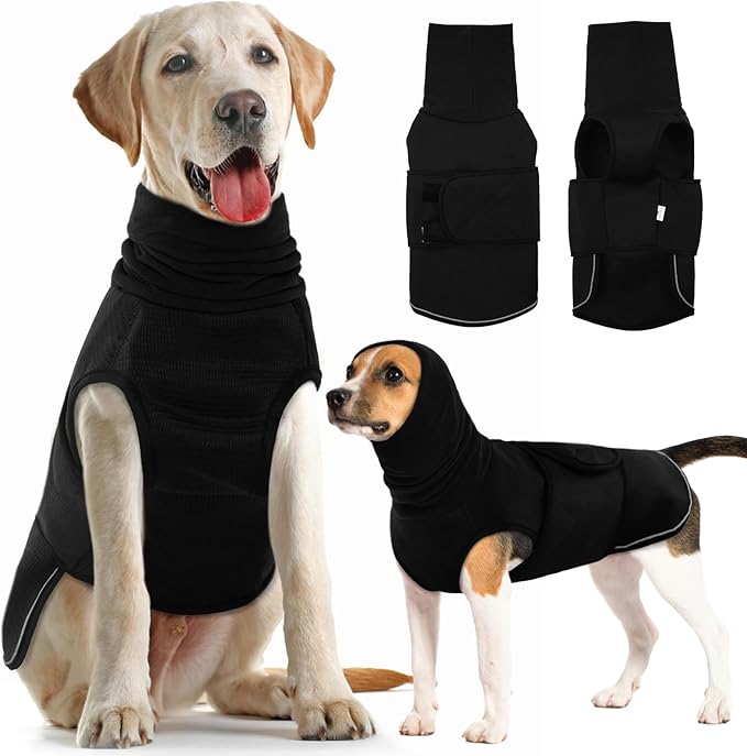 IDOMIK Dog Anxiety Calming Hoodie,Breathable Dog Anxiety Jacket Vest Coat for Thunderstorms,Fireworks,Vet Visits,Separation,Adjustable Pet Hoodies for Noise Block&Ear Protection Recovery,Black,3XL