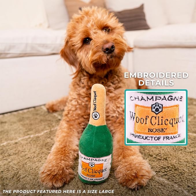Haute Diggity Dog Pop The Bubbly Pawty Bundle, Plush Dog Toys for Small, Medium & Large Dogs, 3-Pack Durable Stuffed Champagne-Inspired Pet Toys with Interactive Squeaker, Machine-Washable & Safe