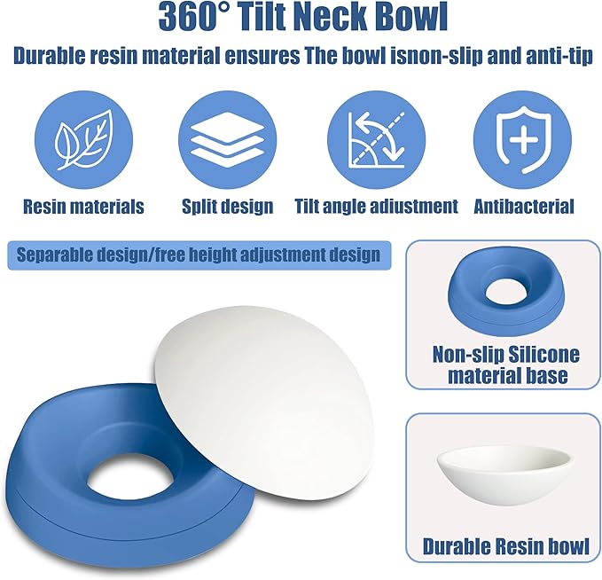 French Bulldog Food Bowl- Slanted Tilted Pug Food Water Bowl,Cat Bowl- Feeder for Frenchie/Shih Tzu/Flat Faced Small Dogs/Puppies/Cats (Blue, 2 Cup)