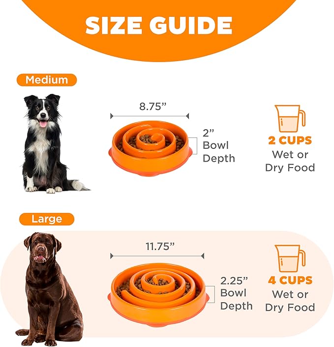 Outward Hound Slow Feeder Dog Bowl – Prevents Bloating & Fast Eating – Large 4 Cup Orange Swirl