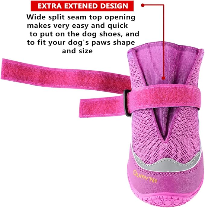 QUMY 4PCS Dog Boots for Large Dogs, Medium Dog Shoes & Paw Protectors for Hot Pavement, Summer Heat Protection, Mesh Breathable Nonslip Dog Booties for Hardfloors, Walking Running Hiking Purple Size 2