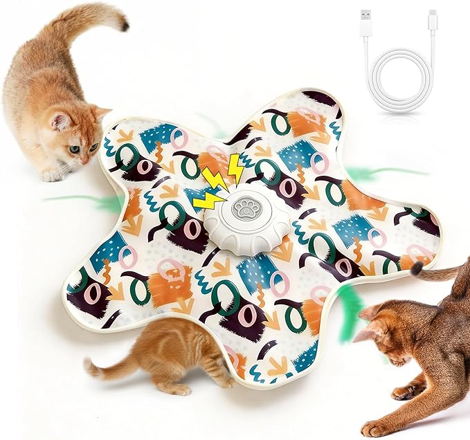 Cat Toys for Indoor Cats,Rechargeable Interactive Cat Toy with Touch-Activated Hide and Seek,Fluttering Feather and Mouse Squeaker for Bored Indoor Adult Cats Easter Gifts White