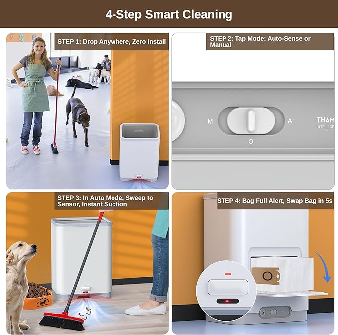 Touchless Vacuum Automatic Dustpan Cleaner Pet Hair Remover Vacuum Cleaner with Dust Bag Electric Dustpan for Sweeping Hair Vacuum for Salons Food Dirt Kitchen