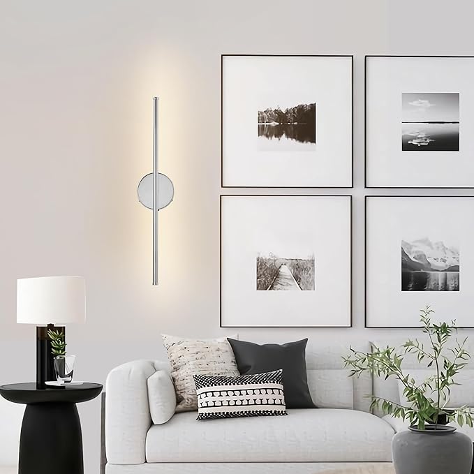 Battery Operated Wall Sconces with Remote Control, Dimmable Wall Sconces Set of Two, 350°Rotate, 3000K LED Chrome Wireless Wall Light for Living Room, Bedroom,Hallway, 20.4 Inch (2 Pack)